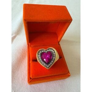 Kurt Geiger London Heart Gem Statement Ring Gold Tone Pink Crystal Rhinestone 7